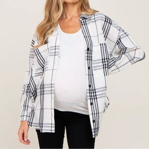 PinkBlush White Plaid Front Pocket Maternity Button Up Top